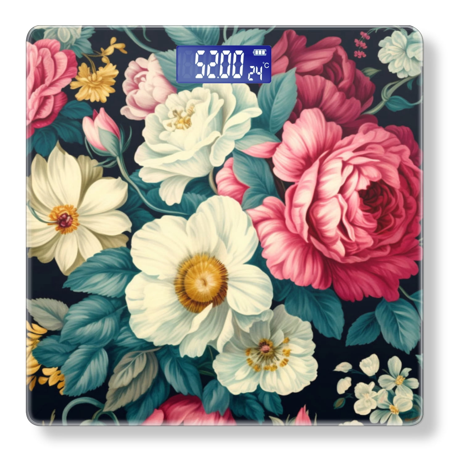 High Precision Body Weight Scale Smart Bathroom Scales with Large LCD Display(400lbs),Decorative for Bedroom-Vintage Floral Pattern With Colorful Roses And Daisies