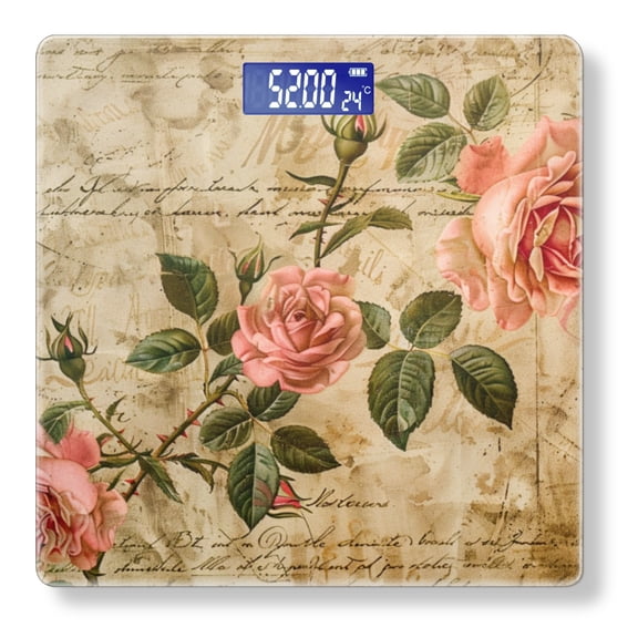 High Precision Body Weight Scale Smart Bathroom Scales with Large LCD Display(400lbs),Decorative for Bedroom-Vintage Roses And Script On Vintage Paper Background