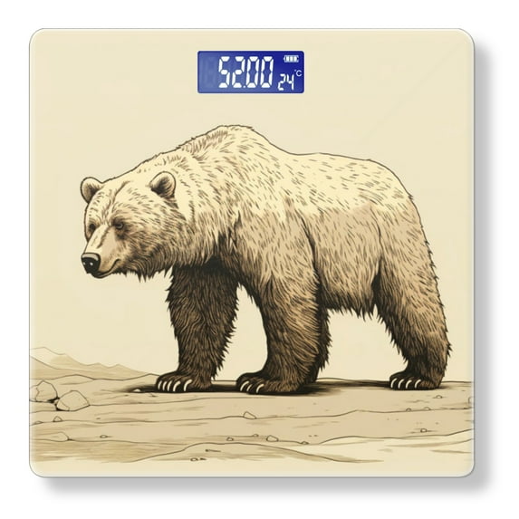 High Precision Body Weight Scale Smart Bathroom Scales with Large LCD Display(400lbs),Decorative for Bedroom-Vintage Style Wild Animal Bear Hand Drawing Artistic