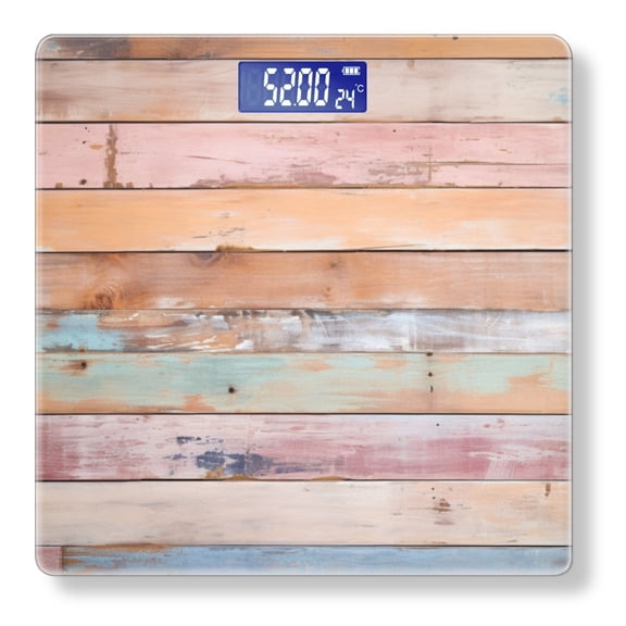 High Precision Body Weight Scale Smart Bathroom Scales with Large LCD Display(400lbs),Decorative for Bedroom-Vintage Wooden Wall With Pastel Colors Pink And Blue