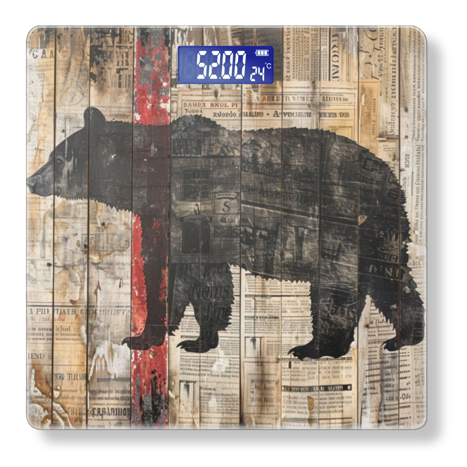 High Precision Body Weight Scale Smart Bathroom Scales with Large LCD Display(400lbs),Decorative for Bedroom-Wall Art Print Of Old Newspaper With The Silhouette Of Bear