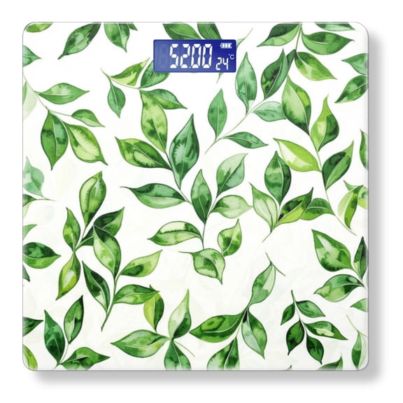 High Precision Body Weight Scale Smart Bathroom Scales with Large LCD Display(400lbs),Decorative for Bedroom-Watercolor Green Leaves Pattern On White Background