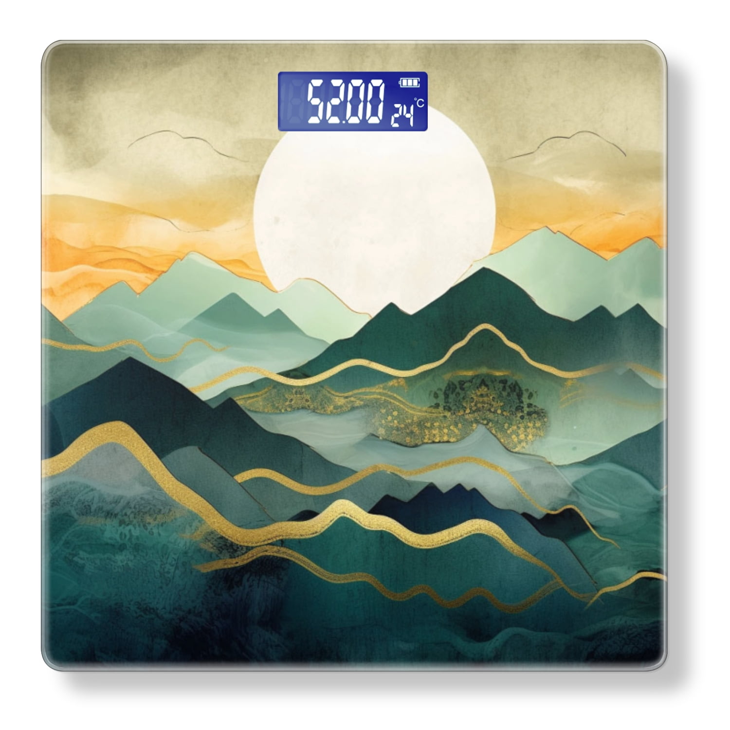 High Precision Body Weight Scale Smart Bathroom Scales with Large LCD Display(400lbs),Decorative for Bedroom-Watercolor Illustration Of Golden Mountains With Sun Rising