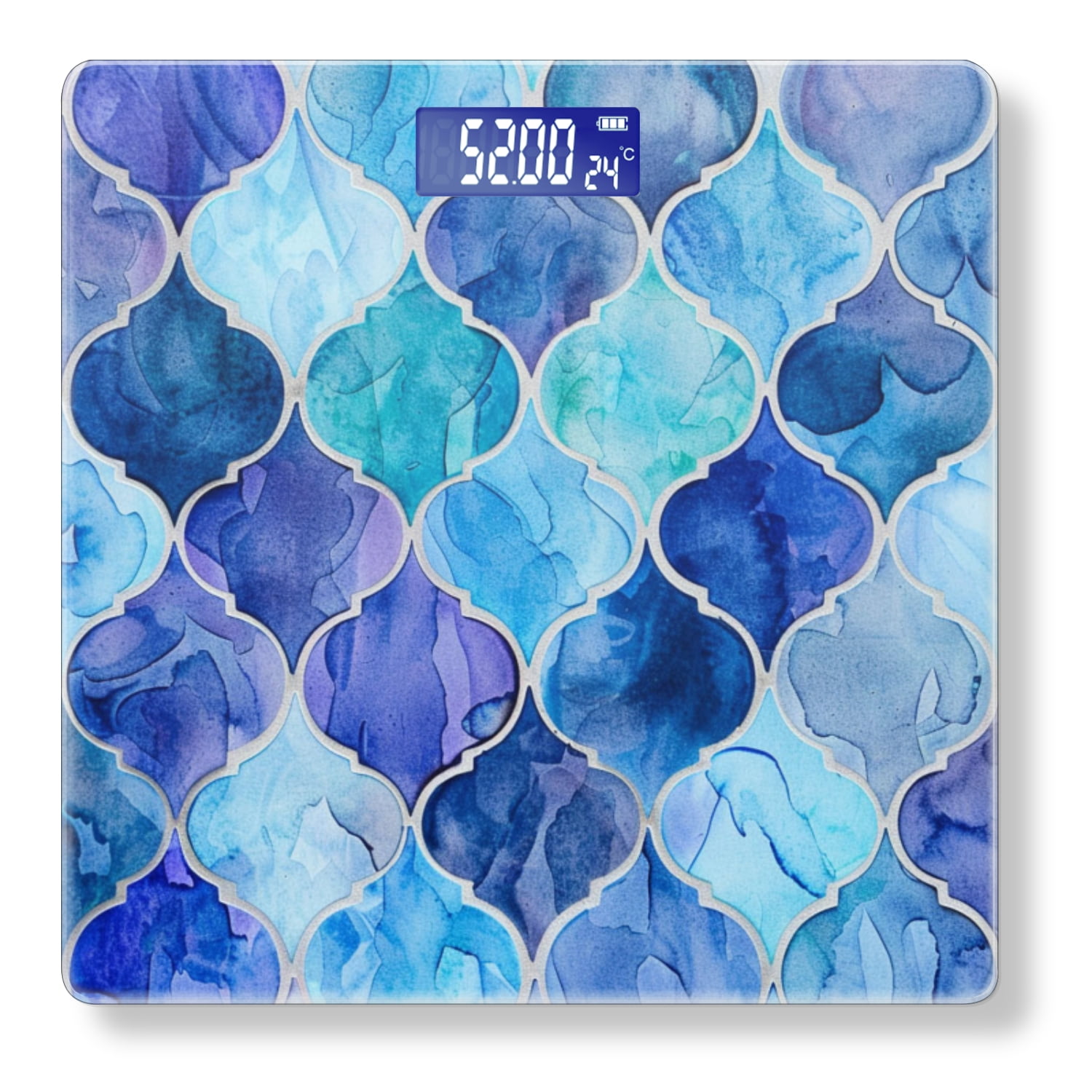 High Precision Body Weight Scale Smart Bathroom Scales with Large LCD Display(400lbs),Decorative for Bedroom-Watercolor Moroccan Tile Pattern Shades Of Blue And Teal