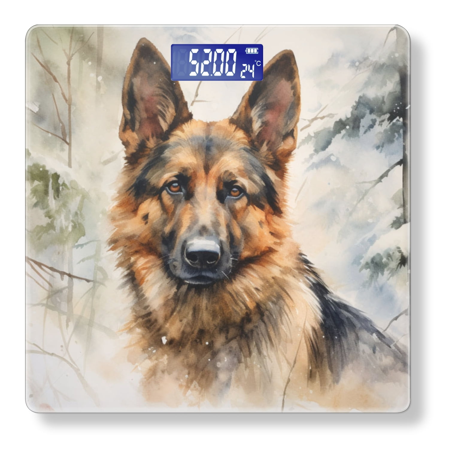 High Precision Body Weight Scale Smart Bathroom Scales with Large LCD Display(400lbs),Decorative for Bedroom-Watercolor Painting Of Elegant German Shepherd In Winter Forest