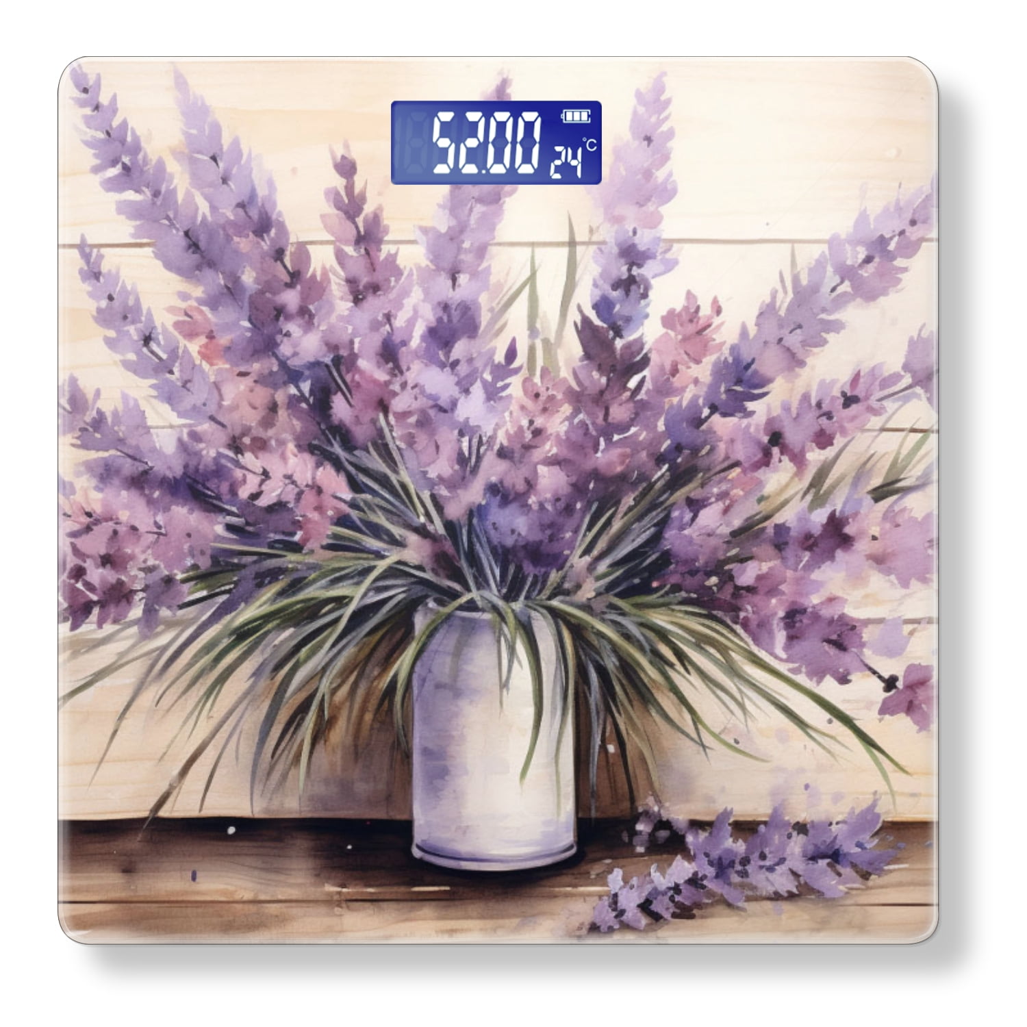 High Precision Body Weight Scale Smart Bathroom Scales with Large LCD Display(400lbs),Decorative for Bedroom-Watercolor Painting Of Lavender Bouquet In Vase