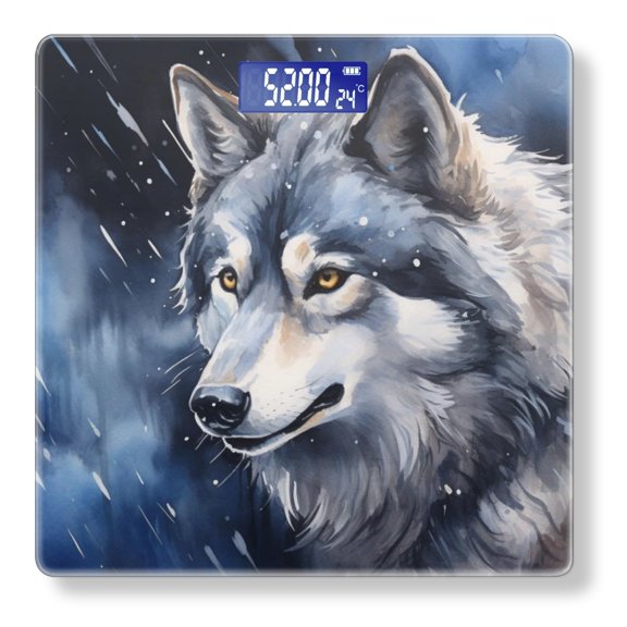 High Precision Body Weight Scale Smart Bathroom Scales with Large LCD Display(400lbs),Decorative for Bedroom-Watercolor Painting Of Gray Wolf In The Snow