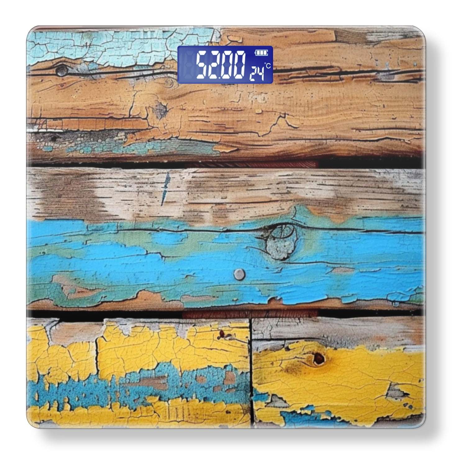 High Precision Body Weight Scale Smart Bathroom Scales with Large LCD Display(400lbs),Decorative for Bedroom-Weathered Wooden Planks With Vibrant Blue