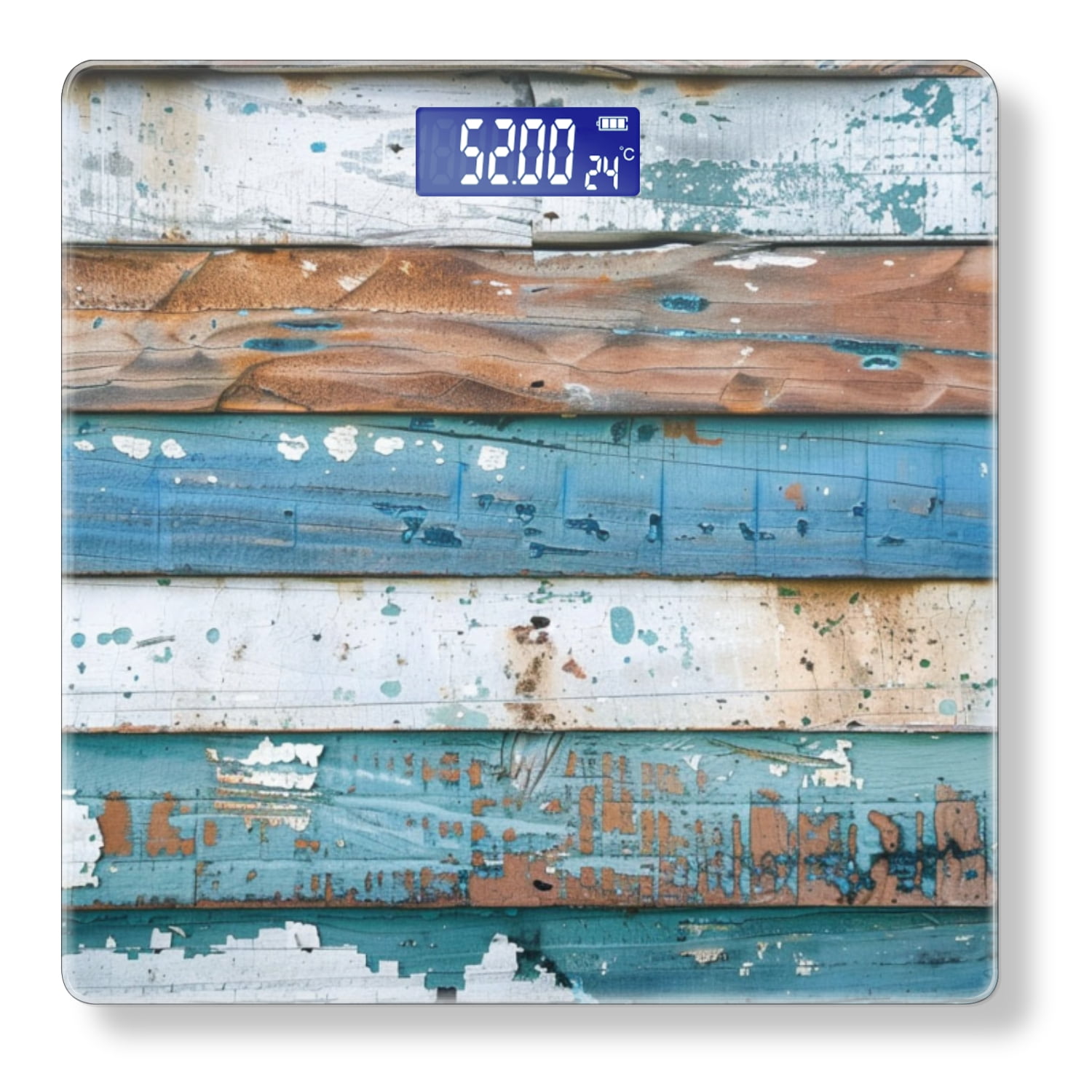 High Precision Body Weight Scale Smart Bathroom Scales with Large LCD Display(400lbs),Decorative for Bedroom-Weathered Wooden Wall With Peeling Paint In Shades Of Blue
