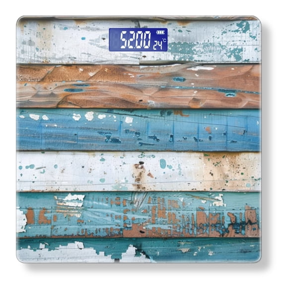 High Precision Body Weight Scale Smart Bathroom Scales with Large LCD Display(400lbs),Decorative for Bedroom-Weathered Wooden Wall With Peeling Paint In Shades Of Blue