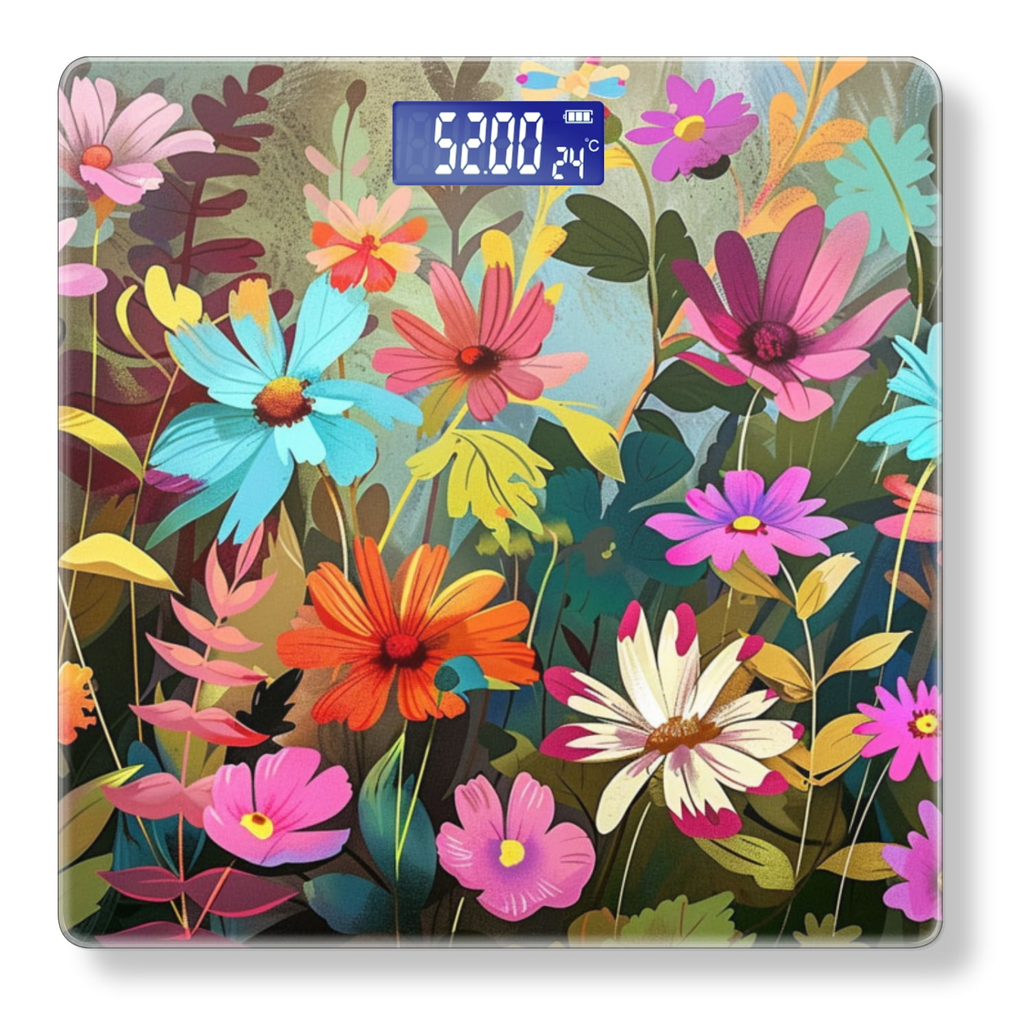 High Precision Body Weight Scale Smart Bathroom Scales with Large LCD Display(400lbs),Decorative for Bedroom-Whimsical Illustration Of Array Of Colorful Flowers