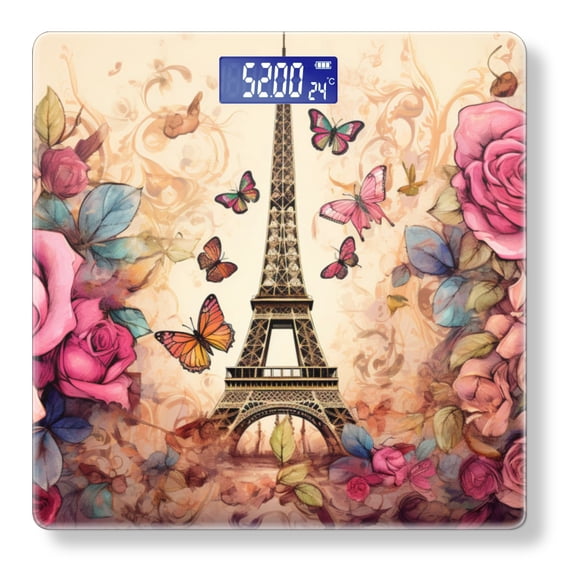 High Precision Body Weight Scale Smart Bathroom Scales with Large LCD Display(400lbs),Decorative for Bedroom-Whimsical Watercolor Illustration Of The Eiffel Tower
