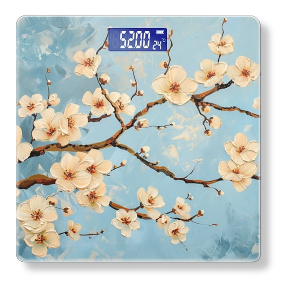 High Precision Body Weight Scale Smart Bathroom Scales with Large LCD Display(400lbs),Decorative for Bedroom-White Flowers On The Branches Against Sky-Blue Background