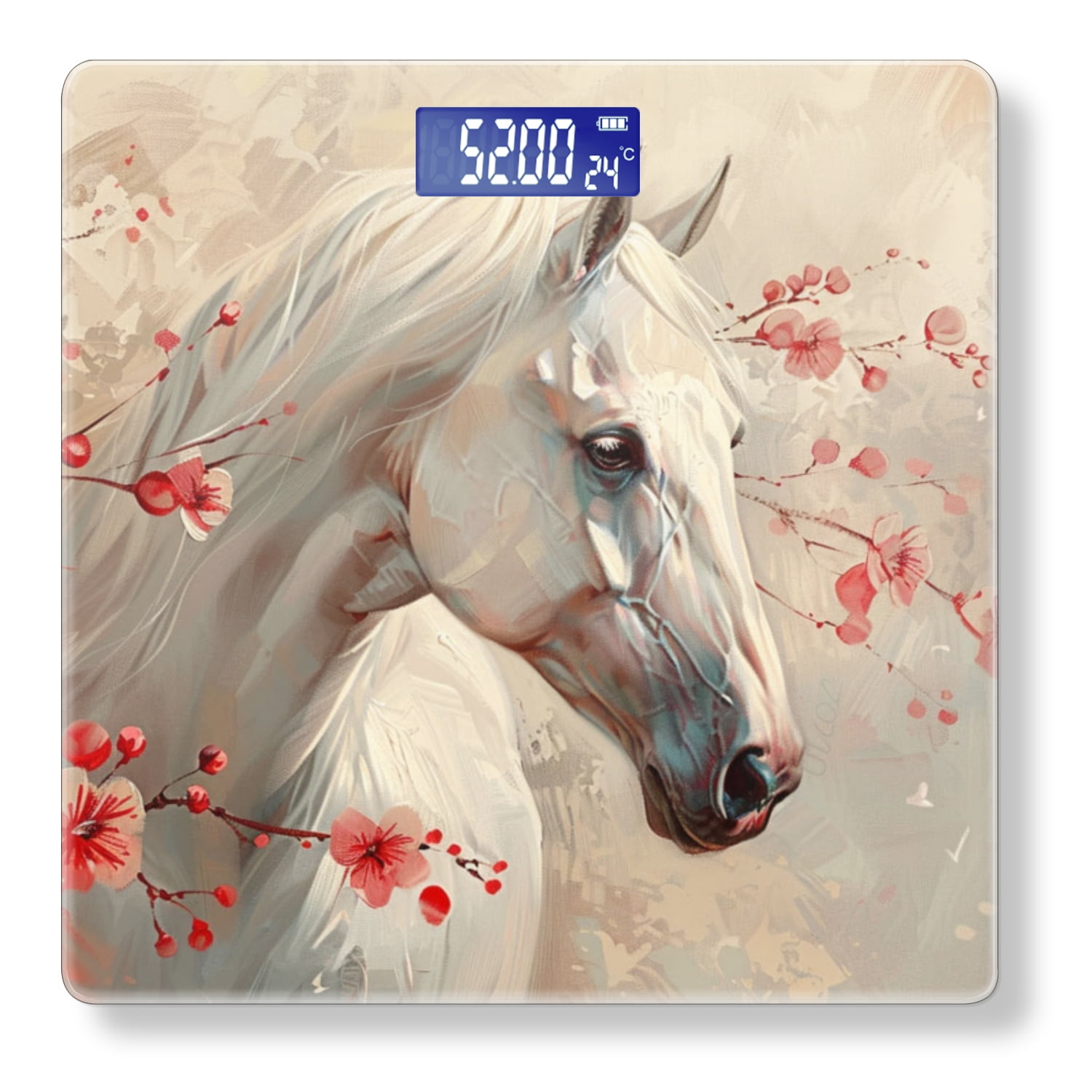 High Precision Body Weight Scale Smart Bathroom Scales with Large LCD Display(400lbs),Decorative for Bedroom-White Horse Head Turned Slightly To The Left