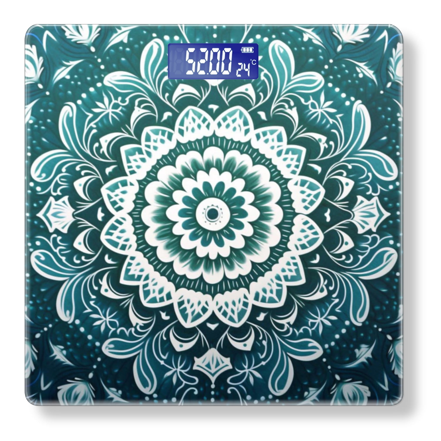High Precision Body Weight Scale Smart Bathroom Scales with Large LCD Display(400lbs),Decorative for Bedroom-White Mandala Pattern On Dark Teal Background