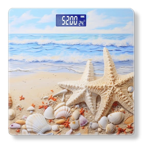 High Precision Body Weight Scale Smart Bathroom Scales with Large LCD Display(400lbs),Decorative for Bedroom-White Starfish And Seashells On The Beach