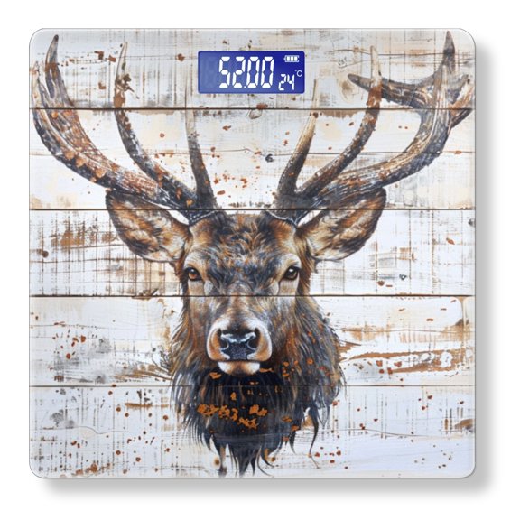 High Precision Body Weight Scale Smart Bathroom Scales with Large LCD Display(400lbs),Decorative for Bedroom-White Wooden Wall With Oil Painting Of Deer Head