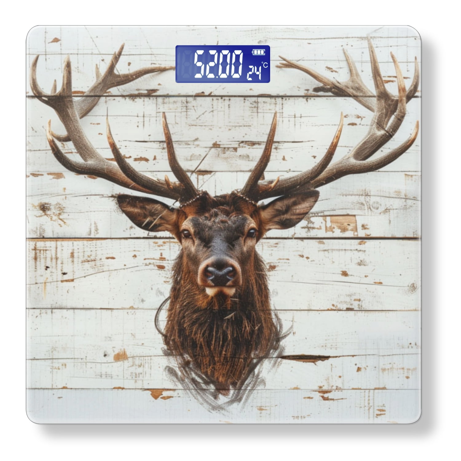 High Precision Body Weight Scale Smart Bathroom Scales with Large LCD Display(400lbs),Decorative for Bedroom-White Wooden Wall With Painting Of Deer Head