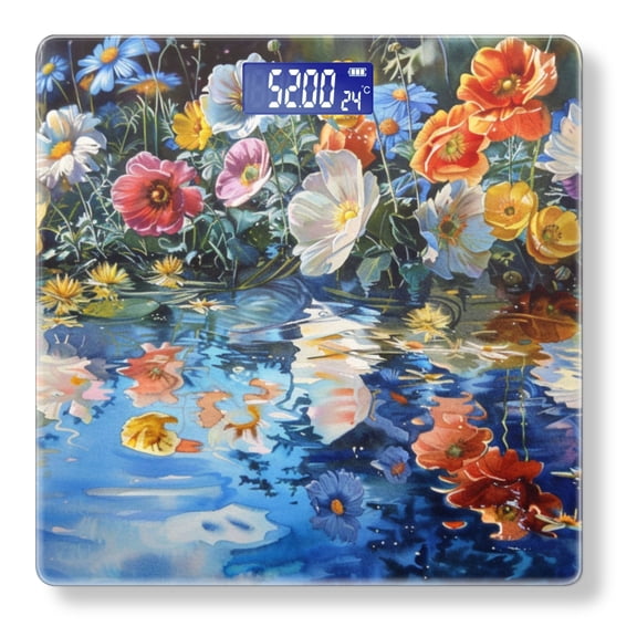 High Precision Body Weight Scale Smart Bathroom Scales with Large LCD Display(400lbs),Decorative for Bedroom-Wildflowers Floating On The Surface Reflecting In Clear Blue Waters