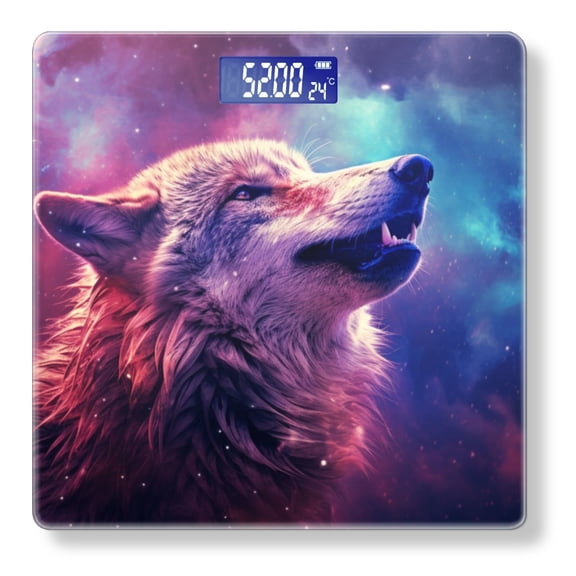 High Precision Body Weight Scale Smart Bathroom Scales with Large LCD Display(400lbs),Decorative for Bedroom-Wolf Howling In The Galaxy With Space Background