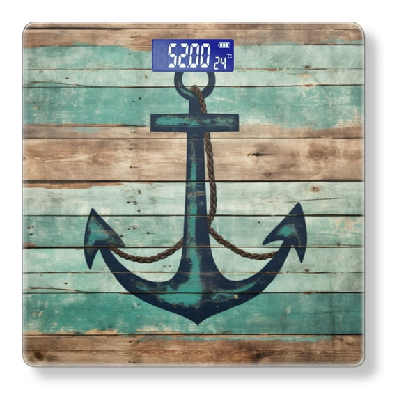 High Precision Body Weight Scale Smart Bathroom Scales with Large LCD Display(400lbs),Decorative for Bedroom-Wooden Background With Anchor Painted On It