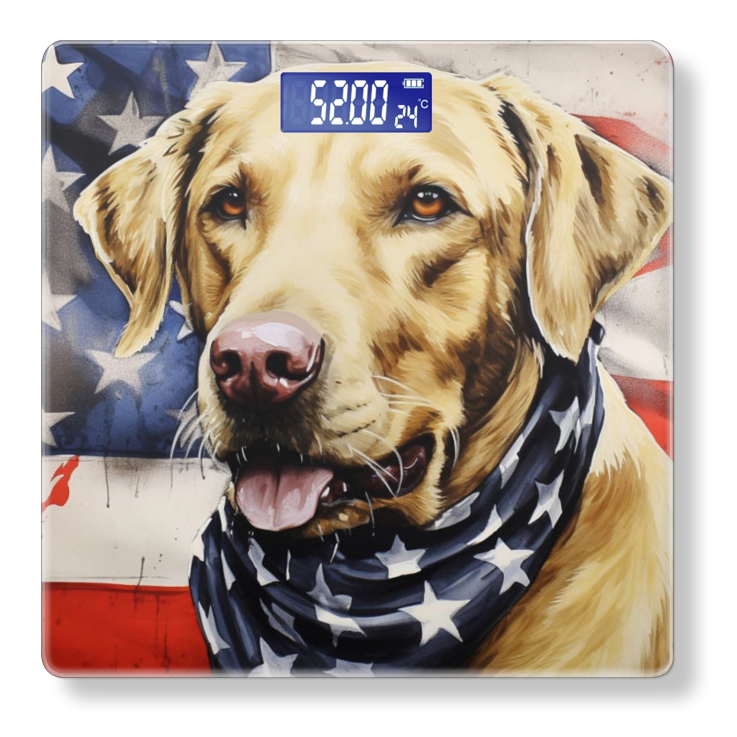 High Precision Body Weight Scale Smart Bathroom Scales with Large LCD Display(400lbs),Decorative for Bedroom-Yellow Labrador Retriever Wearing American Flag Bandana
