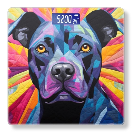 High Precision Body Weight Scale Smart Bathroom Scales with Large LCD Display(400lbs),Decorative for Bedroom-Abstract Art Painting Of Black Pitbull