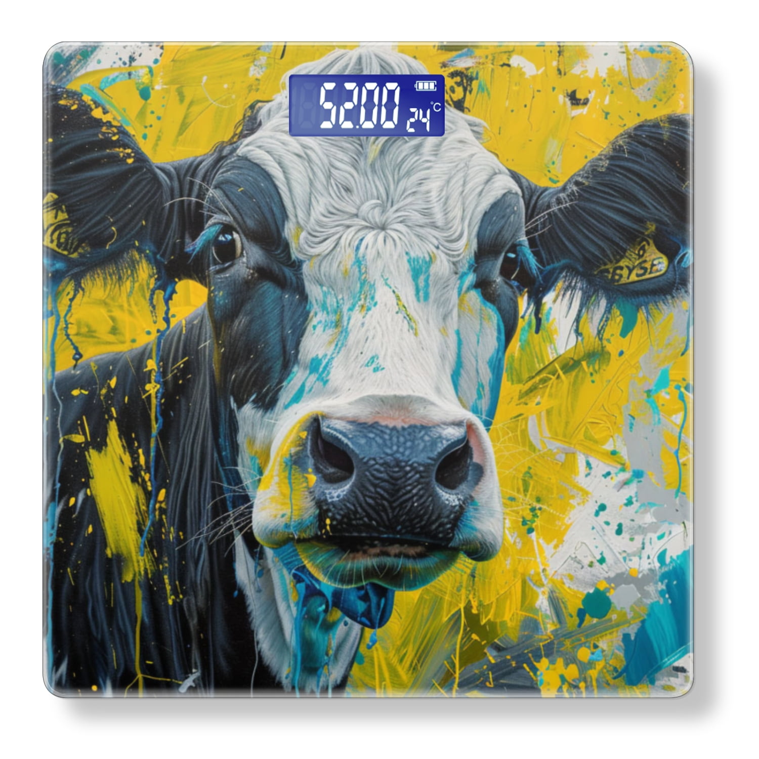 High Precision Body Weight Scale Smart Bathroom Scales with Large LCD Display(400lbs),Decorative for Bedroom-Abstract Painting Of Black And White Cow