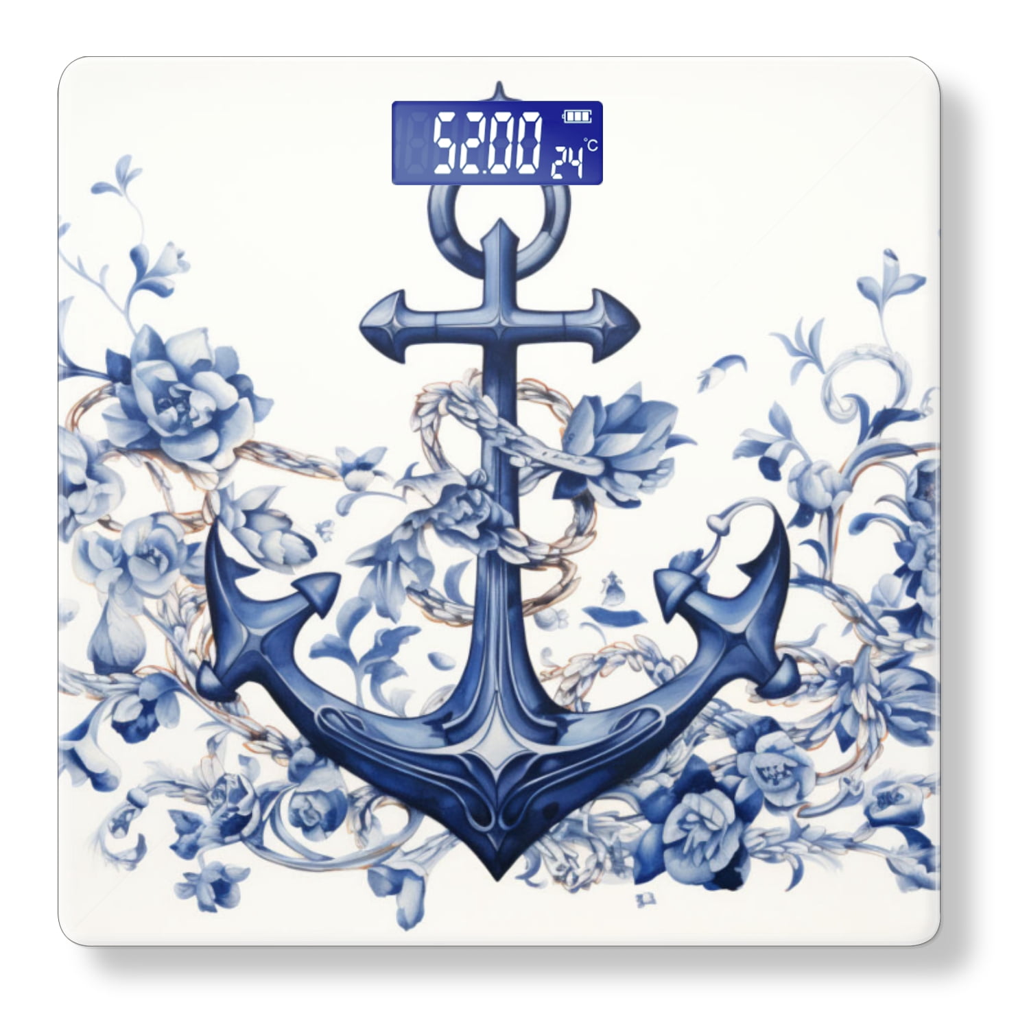 High Precision Body Weight Scale Smart Bathroom Scales with Large LCD Display(400lbs),Decorative for Bedroom-Anchor Surrounded By Blue Floral