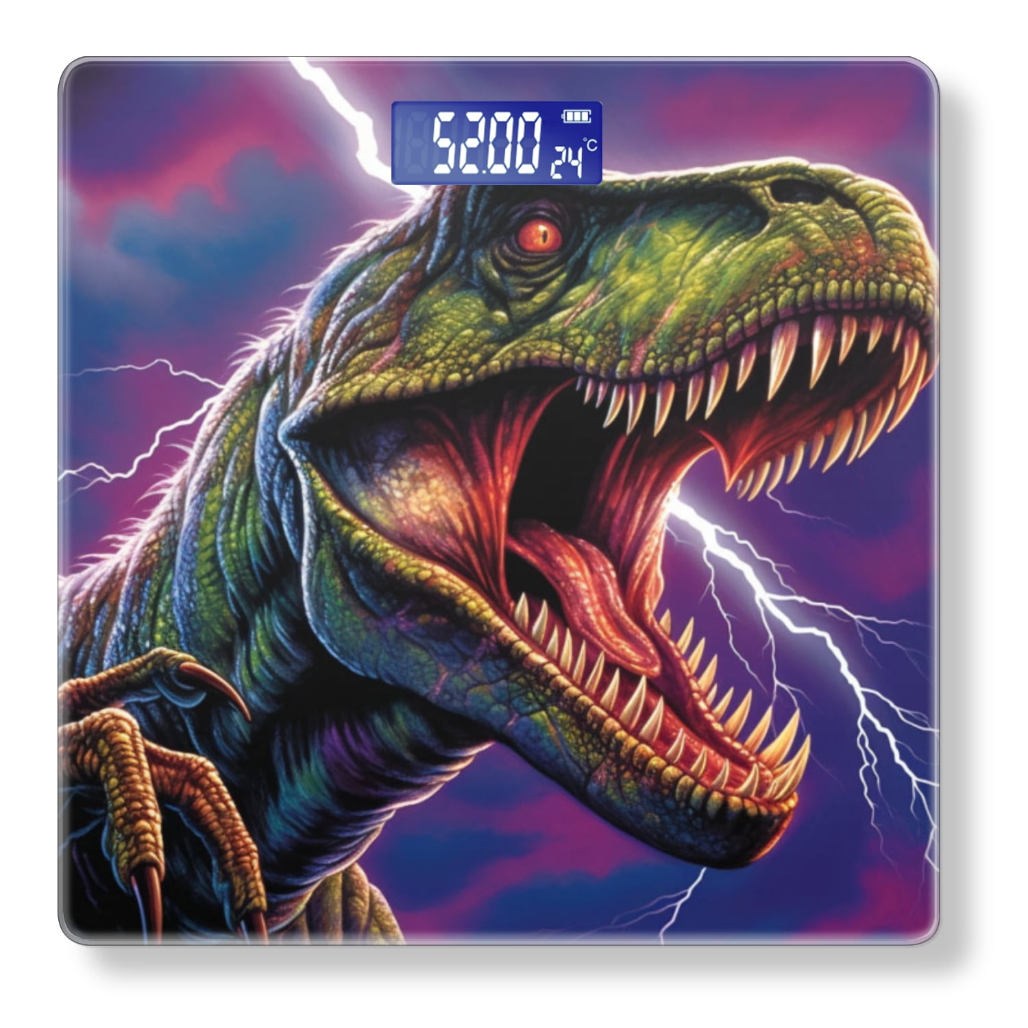 High Precision Body Weight Scale Smart Bathroom Scales with Large LCD Display(400lbs),Decorative for Bedroom-Angry T-Rex With Glowing Red Eyes