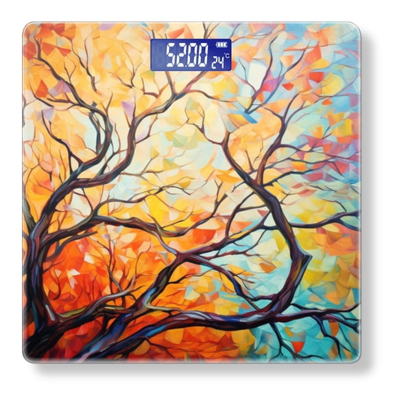 High Precision Body Weight Scale Smart Bathroom Scales with Large LCD Display(400lbs),Decorative for Bedroom-Autumn Tree With Leaves Orange And Red