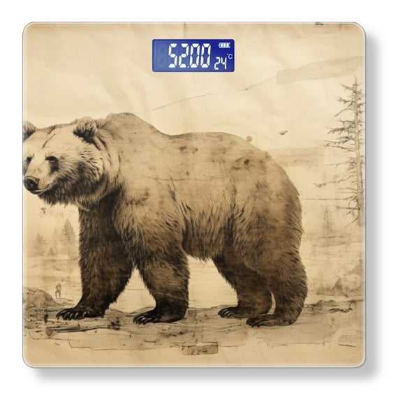 High Precision Body Weight Scale Smart Bathroom Scales with Large LCD Display(400lbs),Decorative for Bedroom-Bear In The Style Of Vintage Hand-Drawn
