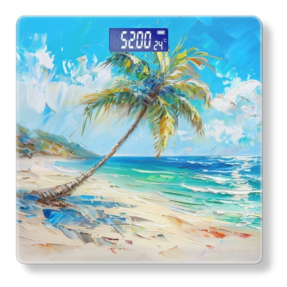 High Precision Body Weight Scale Smart Bathroom Scales with Large LCD Display(400lbs),Decorative for Bedroom-Beautiful Beach Scene With Palm Tree