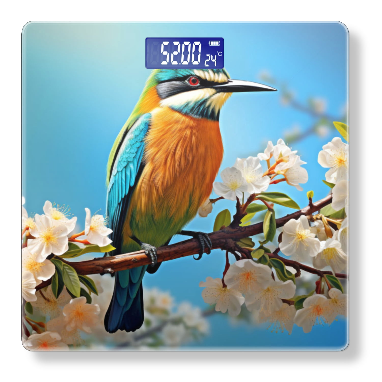 High Precision Body Weight Scale Smart Bathroom Scales with Large LCD Display(400lbs),Decorative for Bedroom-Beautiful Bird On Flowering Branch