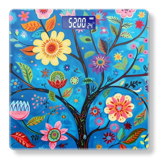 High Precision Body Weight Scale Smart Bathroom Scales with Large LCD Display(400lbs),Decorative for Bedroom-Beautiful Tree Of Life With Many Flowers