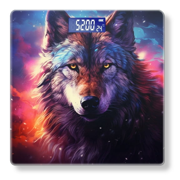 High Precision Body Weight Scale Smart Bathroom Scales with Large LCD Display(400lbs),Decorative for Bedroom-Beautiful Wolf With Glowing Eyes