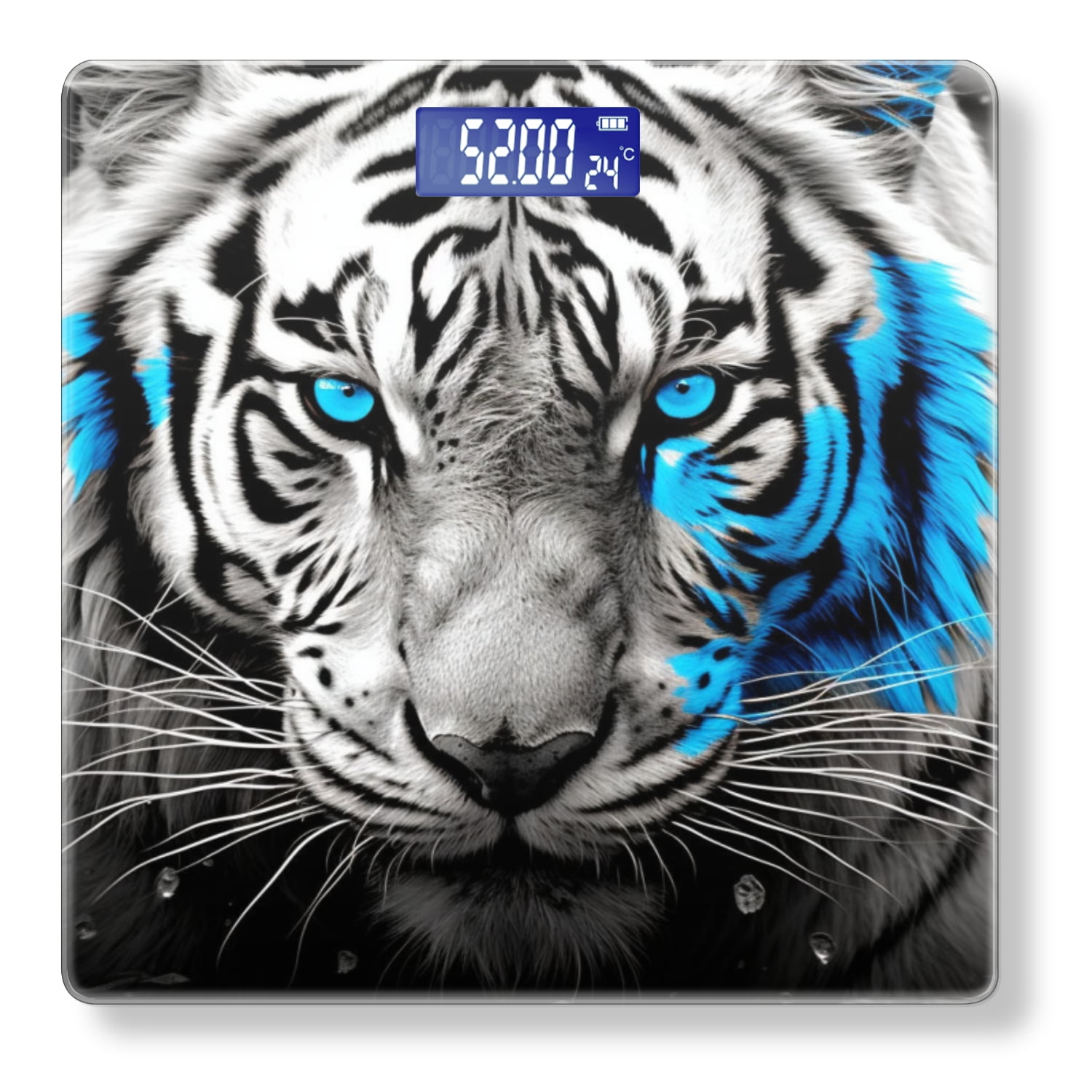 High Precision Body Weight Scale Smart Bathroom Scales with Large LCD Display(400lbs),Decorative for Bedroom-Black And White Tiger With Blue Eyes