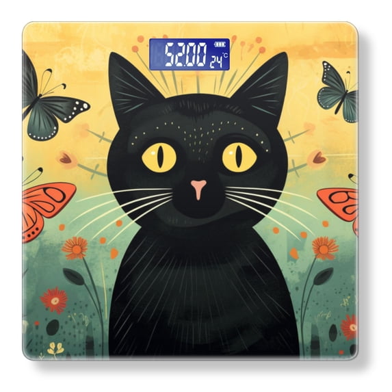 High Precision Body Weight Scale Smart Bathroom Scales with Large LCD Display(400lbs),Decorative for Bedroom-Black Cat Surrounded By Butterflies