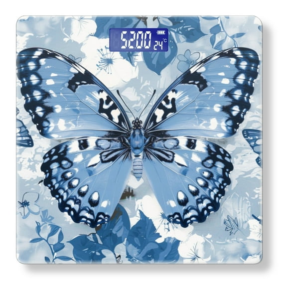 High Precision Body Weight Scale Smart Bathroom Scales with Large LCD Display(400lbs),Decorative for Bedroom-Blue Butterflies And White Flowers