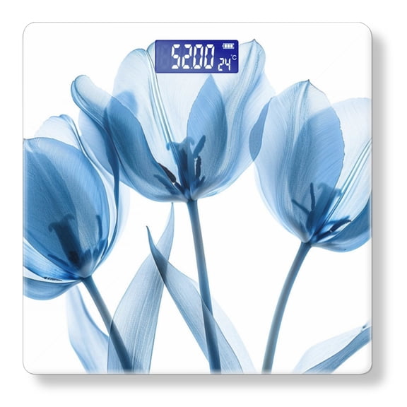 High Precision Body Weight Scale Smart Bathroom Scales with Large LCD Display(400lbs),Decorative for Bedroom-Blue Tulips With Transparent Petals