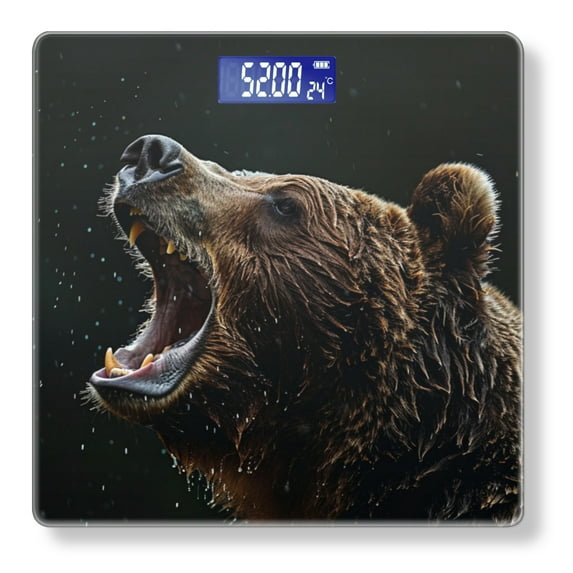 High Precision Body Weight Scale Smart Bathroom Scales with Large LCD Display(400lbs),Decorative for Bedroom-Brown Bear Roaring And Mouth Open Wide