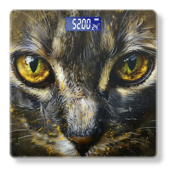 High Precision Body Weight Scale Smart Bathroom Scales with Large LCD Display(400lbs),Decorative for Bedroom-Cat With Glowing Yellow Eye