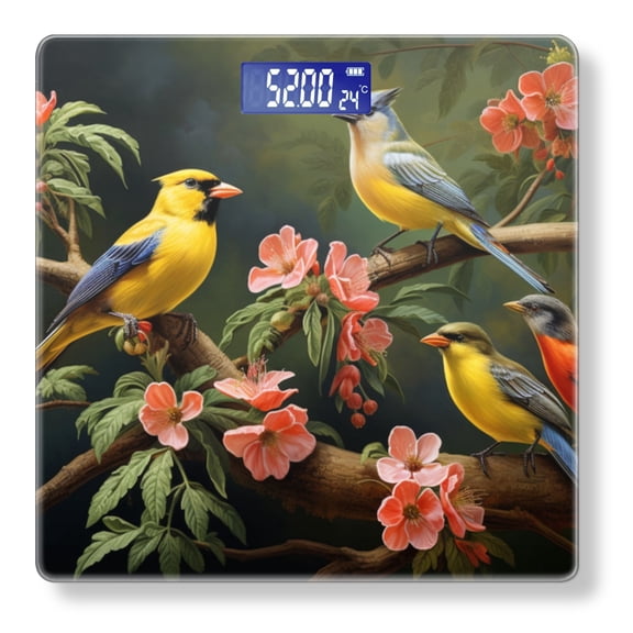 High Precision Body Weight Scale Smart Bathroom Scales with Large LCD Display(400lbs),Decorative for Bedroom-Colorful Birds Perched On The Branches