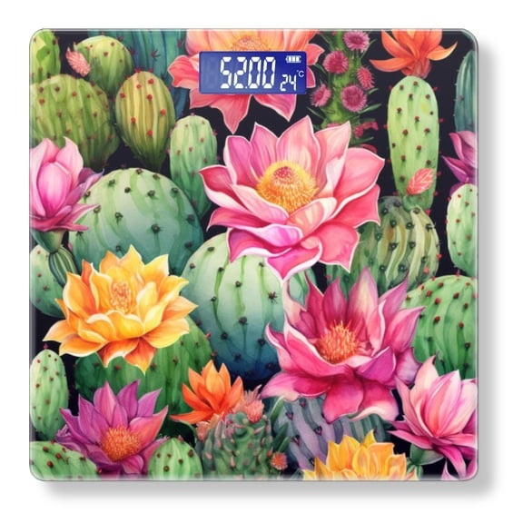 High Precision Body Weight Scale Smart Bathroom Scales with Large LCD Display(400lbs),Decorative for Bedroom-Colorful Cacti And Blooming Flowers