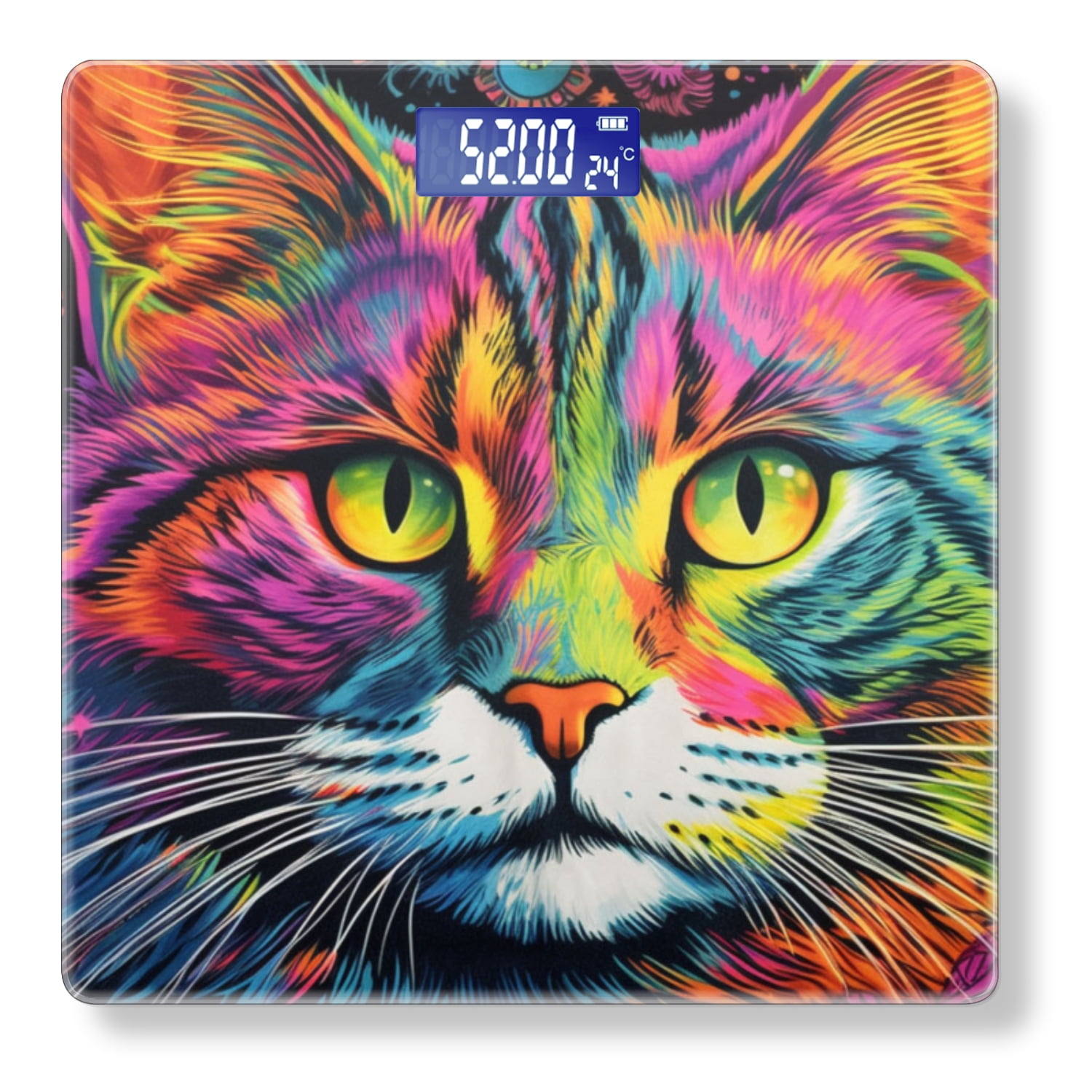 High Precision Body Weight Scale Smart Bathroom Scales with Large LCD Display(400lbs),Decorative for Bedroom-Colorful Cat With Vibrant Colors