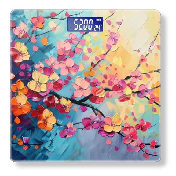 High Precision Body Weight Scale Smart Bathroom Scales with Large LCD Display(400lbs),Decorative for Bedroom-Colorful Cherry Blossoms On Tree Branch