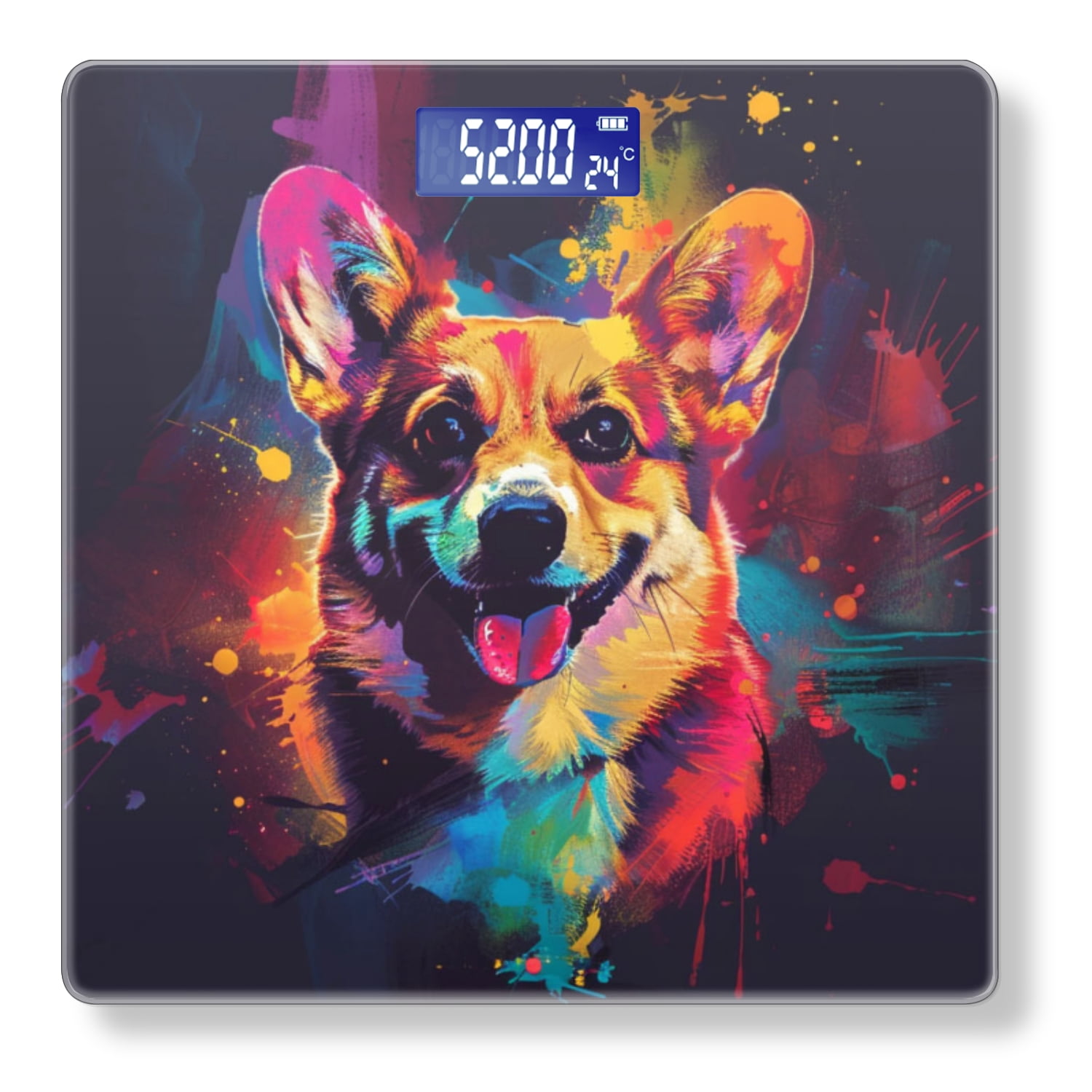 High Precision Body Weight Scale Smart Bathroom Scales with Large LCD Display(400lbs),Decorative for Bedroom-Colorful Corgi On Black Background
