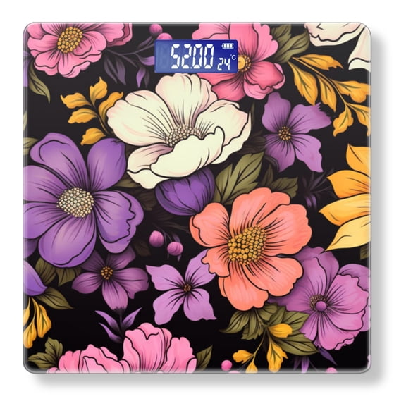 High Precision Body Weight Scale Smart Bathroom Scales with Large LCD Display(400lbs),Decorative for Bedroom-Colorful Flowers In Retro Style