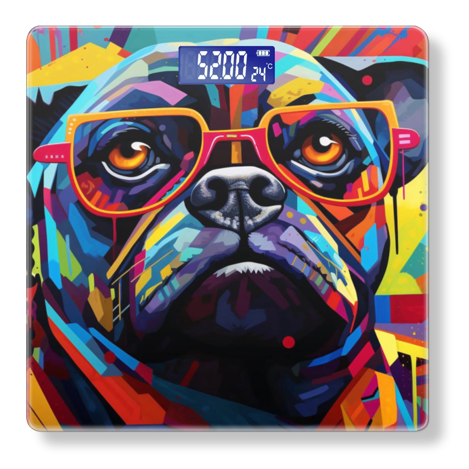 High Precision Body Weight Scale Smart Bathroom Scales with Large LCD Display(400lbs),Decorative for Bedroom-Colorful Pug Wearing Glasses