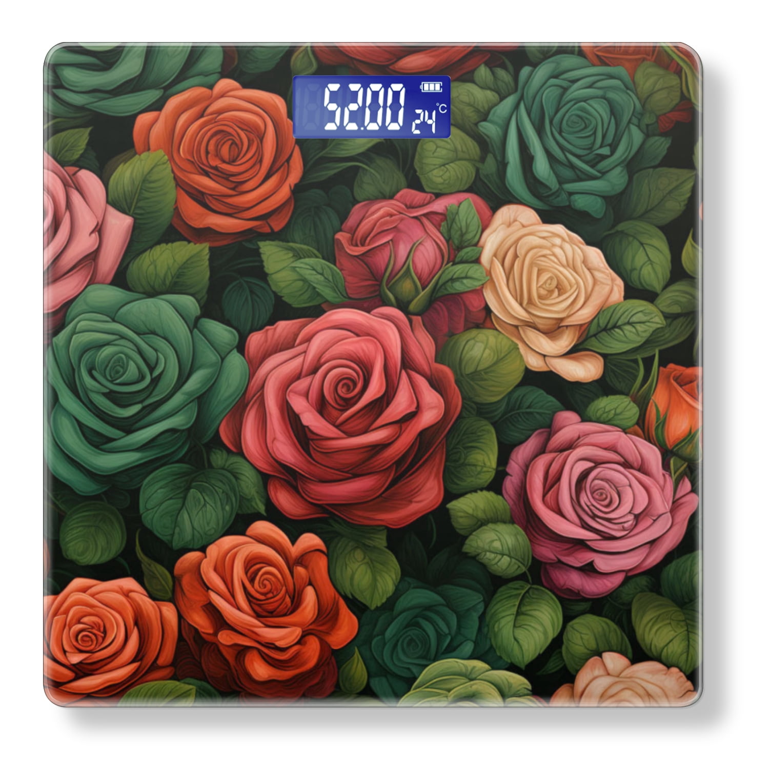 High Precision Body Weight Scale Smart Bathroom Scales with Large LCD Display(400lbs),Decorative for Bedroom-Colorful Roses With Green Leaves